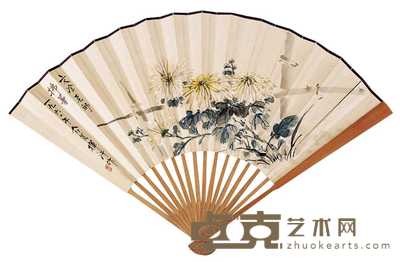 房介复 田向耘 1960年作 菊花 行书 成扇 